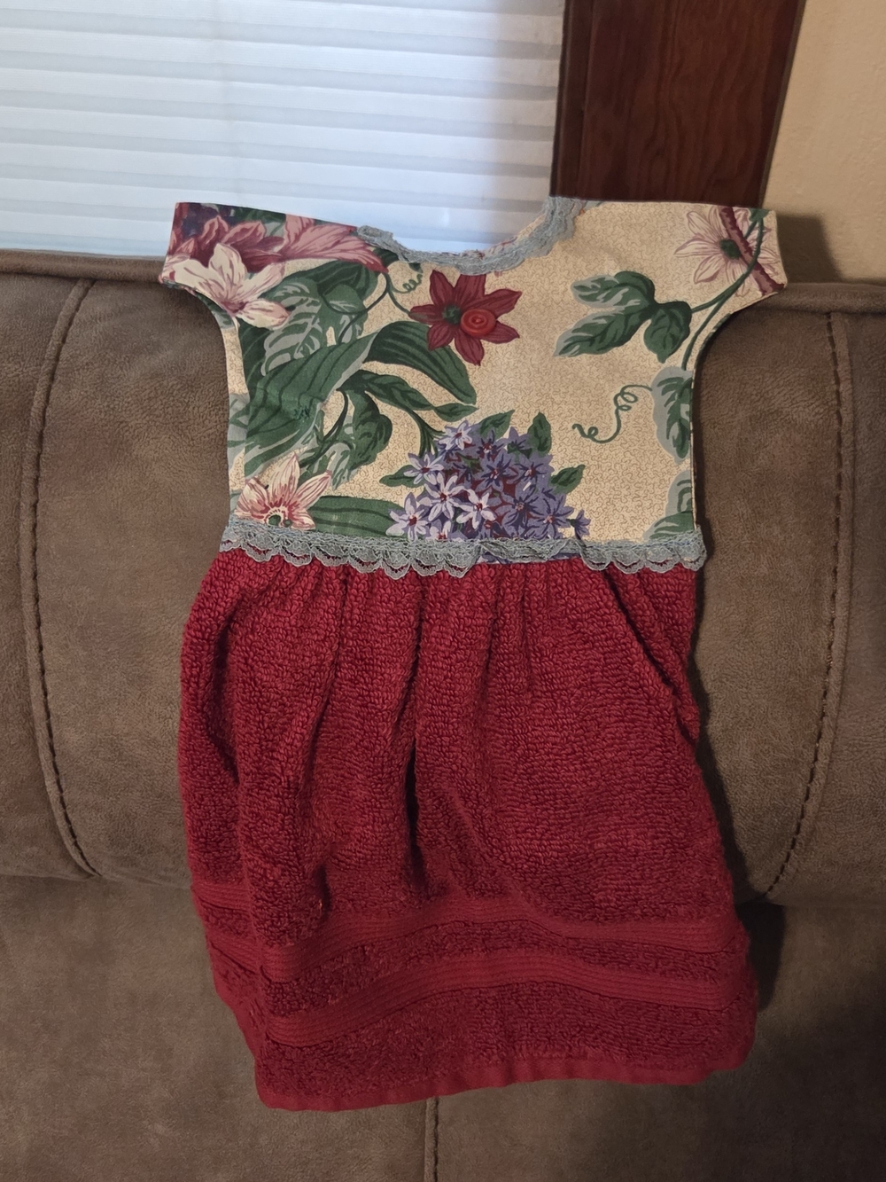 Handmade Floral Kitchen Towel Dress - Red & Cream